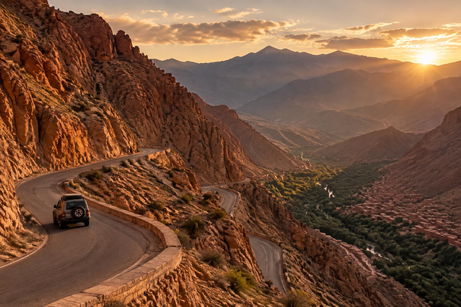 Rocky Atlas Mountains glowing in the evening light